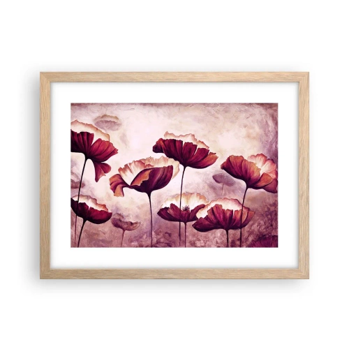 Poszter világos tölgy keretben - Piros és fehér szirom - 40x30 cm
