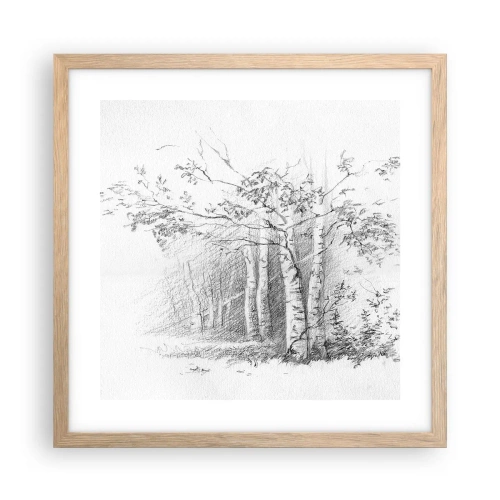Poszter világos tölgy keretben - A nyírerdő fénye - 40x40 cm