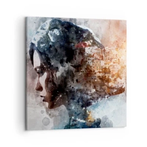 Vászonkép - Történet egy lányról, várossal a háttérben - 50x50 cm