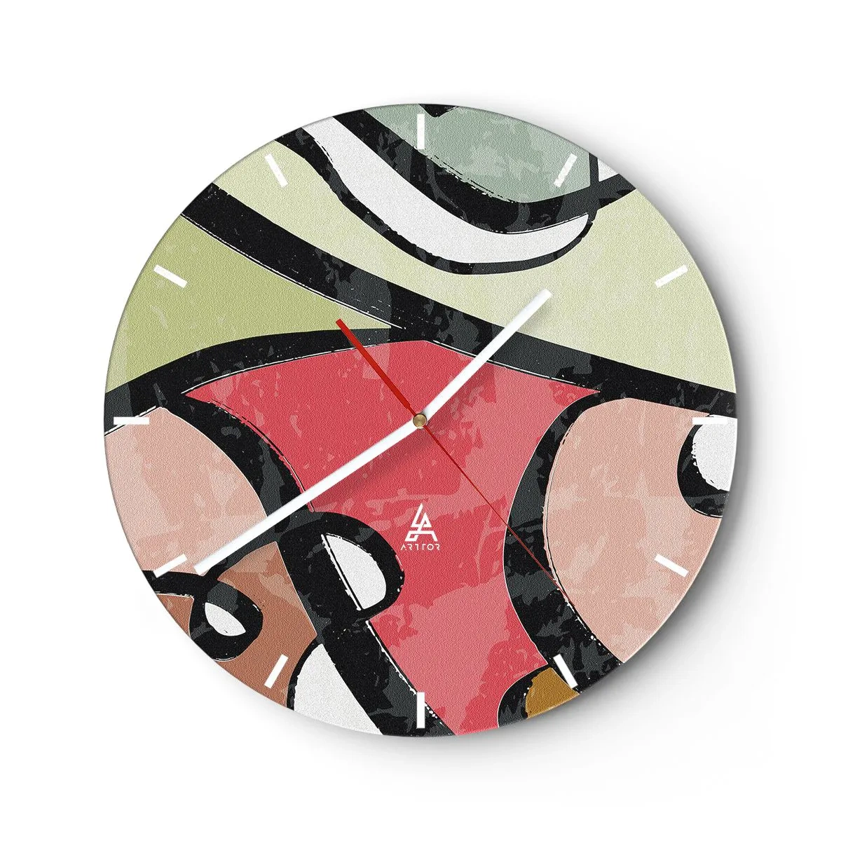 Falióra, Óra - Színes absztrakt formák pasztell tónusokban - 30x30cm - Pirouettek a színek között - Modern fali dekoráció nappalihoz, konyhához és hálószobához ARTTOR