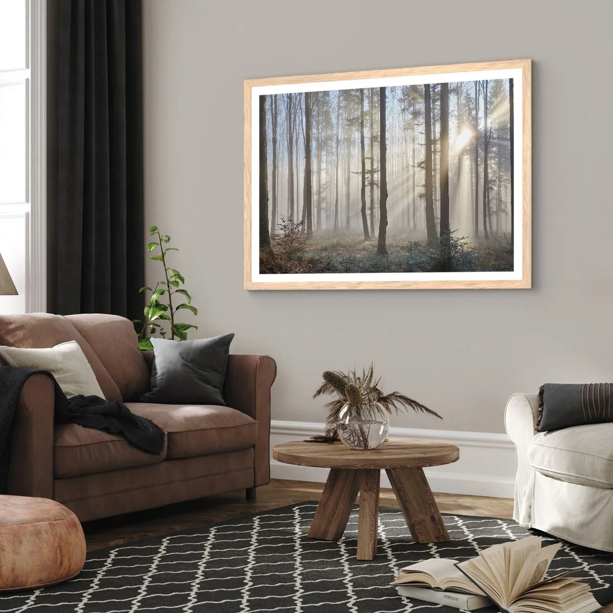 Poszter világos tölgy keretben - A köd is felébredt - 100x70 cm