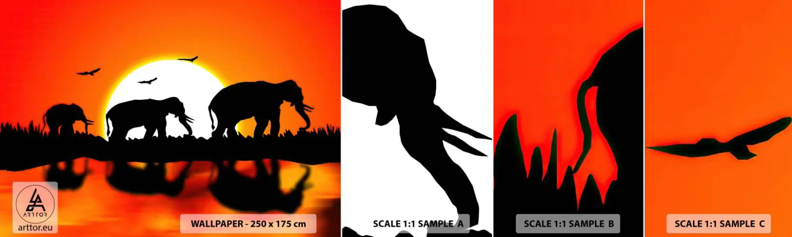 Fotótapéta Minta Öntapadós Deluxe Sticker - Este pedig egy kis italra - Állatok, Afrika, Elefánt - 100x30 cm