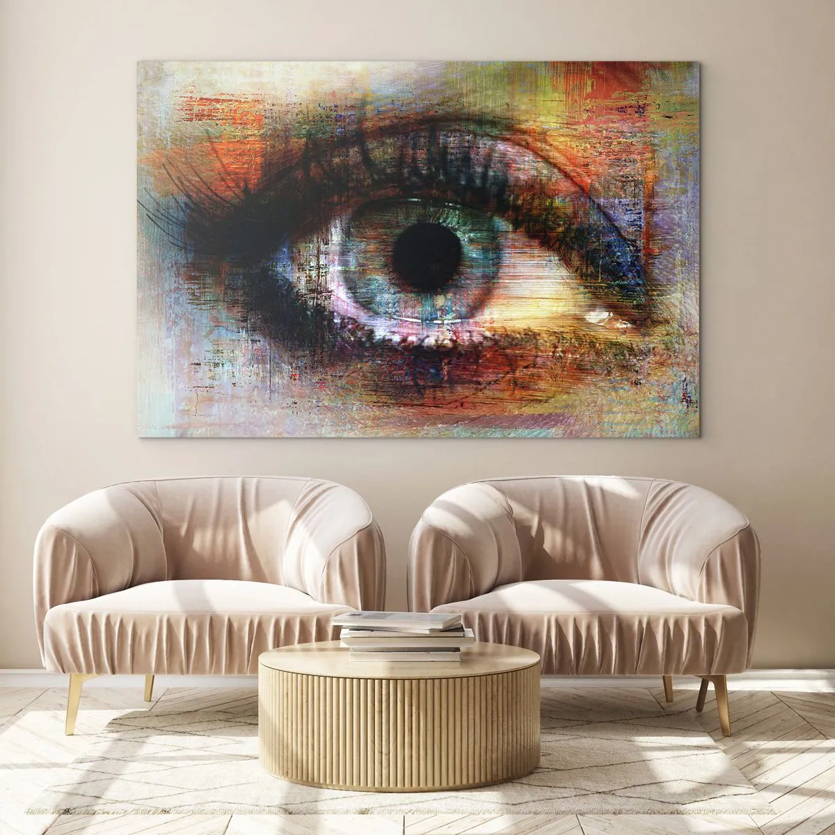 Üveg kép - Egy absztrakt szem intenzív, többszínű árnyalatokban - 70x50cm - Beleláthatsz a lélekbe - Modern fali dekoráció nappalihoz és hálószobához ARTTOR