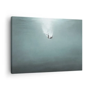 Vászonkép - Egy alak mély, türkizkék vízbe merülve - 70x50cm - Az óceán ölelésében - Modern fali dekoráció nappalihoz és hálószobához ARTTOR