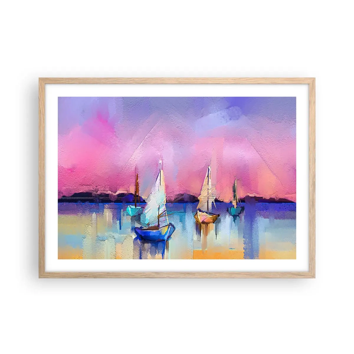 Poszter világos tölgy keretben - Irány: széles vizek - 70x50 cm