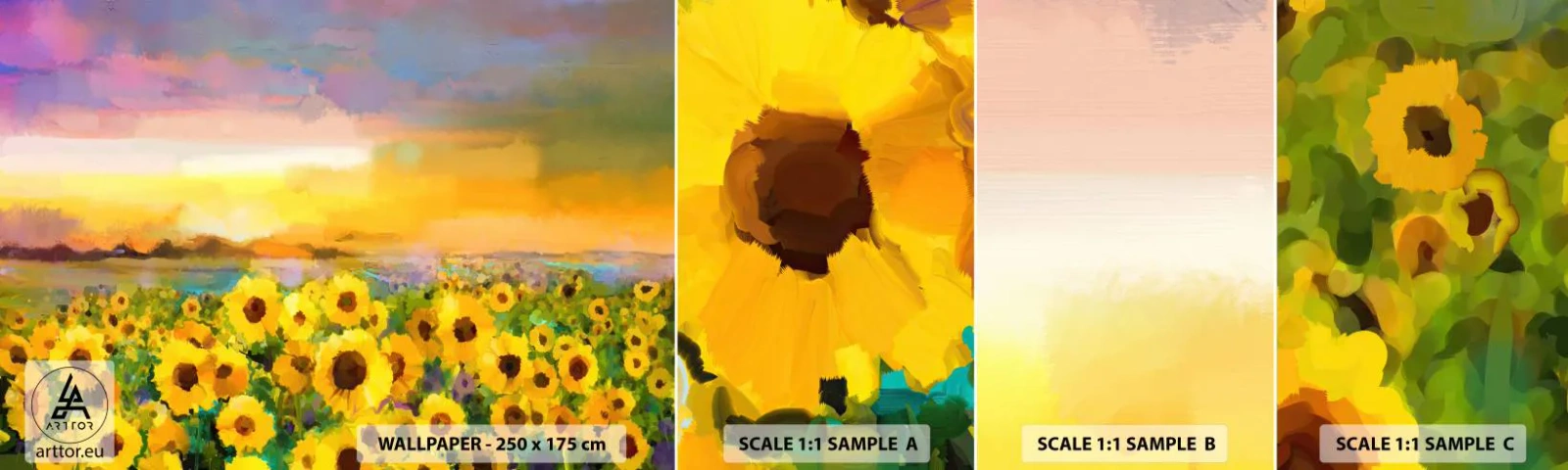 Fotótapéta Minta Öntapadós Deluxe Sticker - A nap maga szállt le a földre - Napraforgó mező, napraforgó, Természet - 100x30 cm