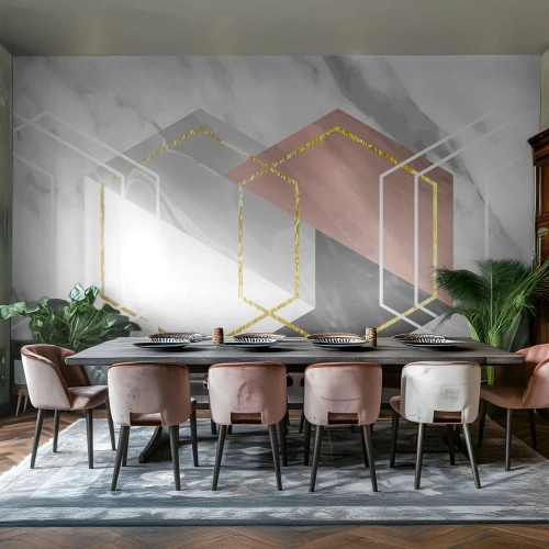 Fotótapéta Premium Sand - Lánc kompozíciója - Absztrakció, Darab, Hatszög - 250x175 cm