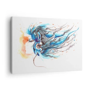 Vászonkép - Zenei kiegészítőkkel ellátott fejhallgatót viselő nő művészi grafikája - 70x50cm - Hadd szóljon a zene - Modern fali dekoráció nappalihoz és hálószobához ARTTOR