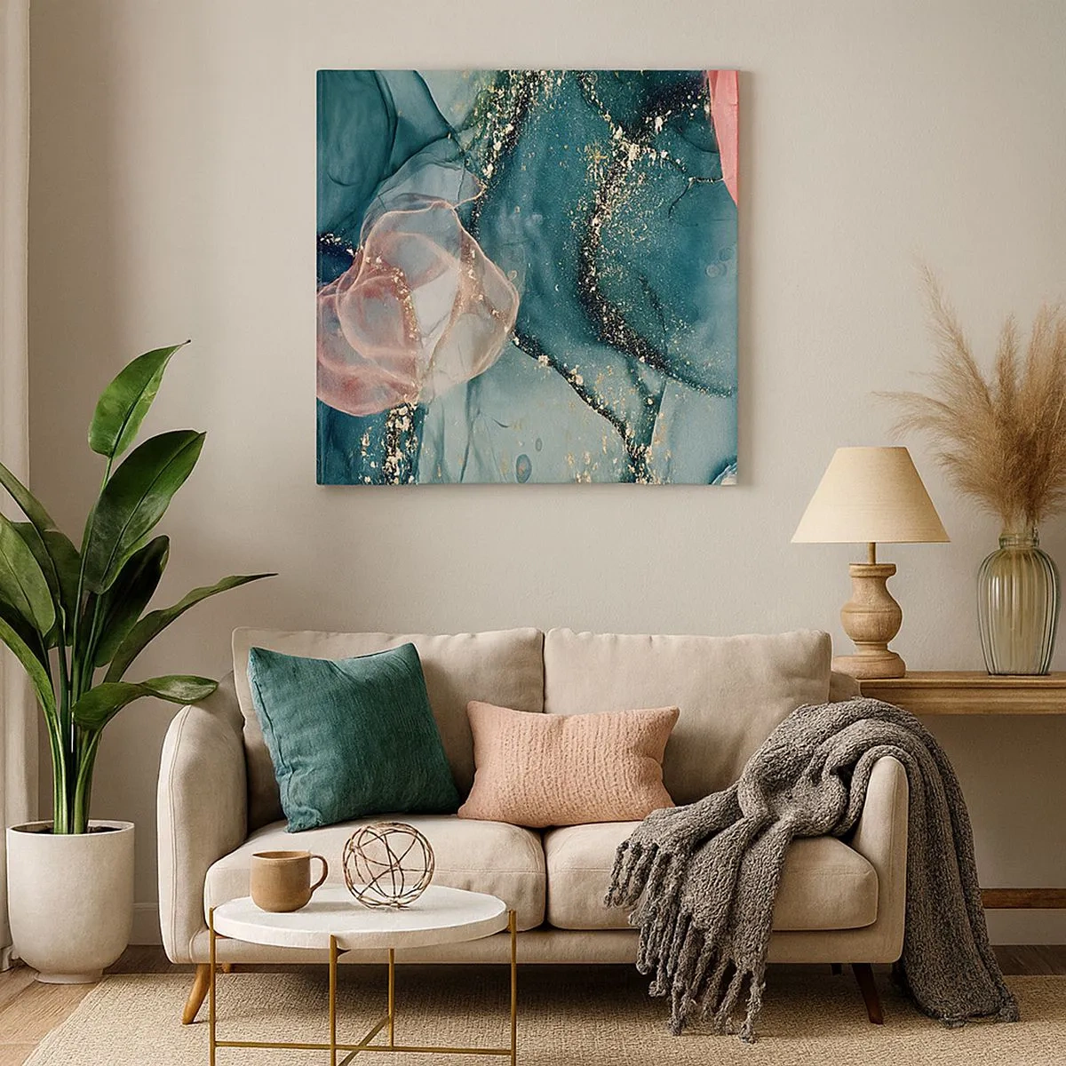 Vászonkép - Selyemkék, tüll rózsaszín - 30x30 cm