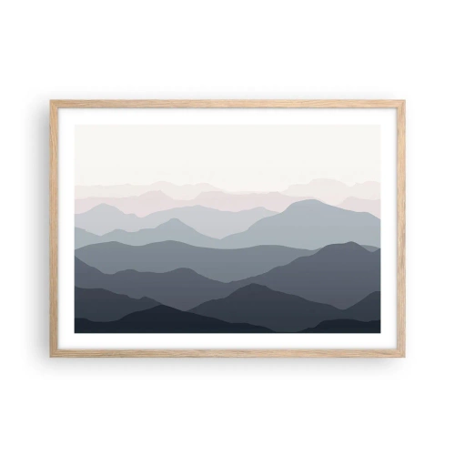 Poszter világos tölgy keretben - A hegyek hullámai - 70x50 cm