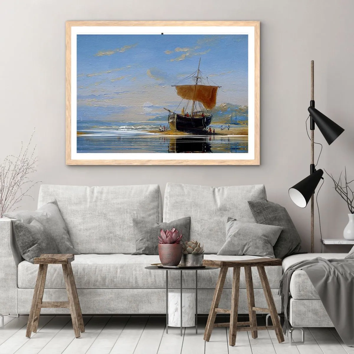 Poszter világos tölgy keretben - Víz, föld, levegő - 91x61 cm