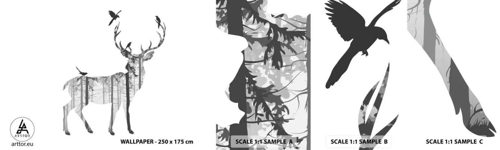Fotótapéta Minta Standard Eco - Erdei jó szellem - Absztrakció, Szarvas, Természet - 100x30 cm