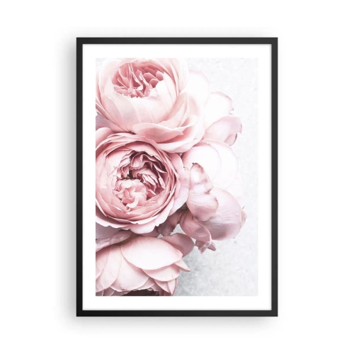 Poszter fehér keretben - Finom rózsaszín bazsarózsa virágok közelről - 50x70cm - A romantikusoknak - Modern fali dekoráció nappalihoz és hálószobához ARTTOR