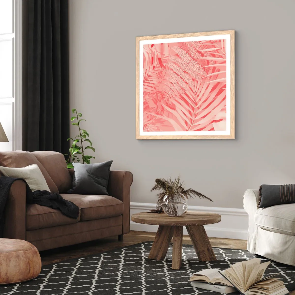 Poszter világos tölgy keretben - Rózsaszín koncepció - 60x60 cm