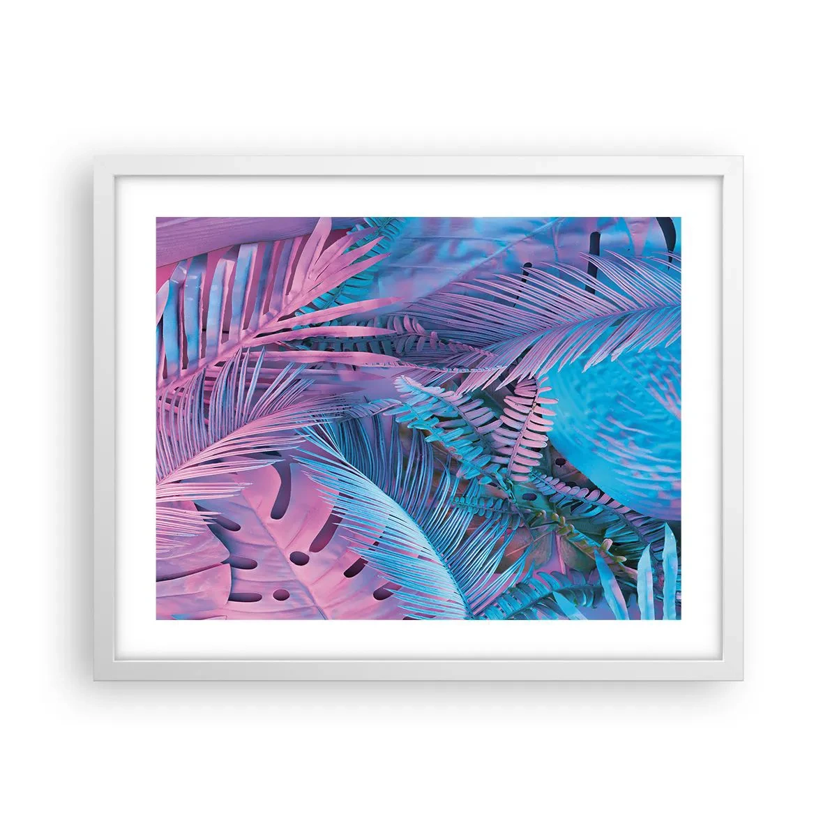 Poszter fekete keretben - Trópusok rózsaszínben és kékben - 50x40 cm