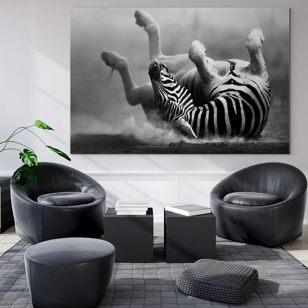 Üveg kép - Egy zebra fekszik az afrikai szavannán - 70x50cm - Nem csak a ló nevetne - Modern fali dekoráció nappalihoz és hálószobához ARTTOR