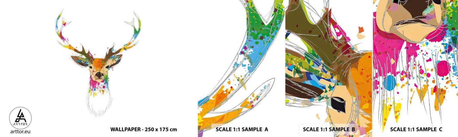 Fotótapéta Minta Standard Eco - Színben fürdő gyengéd szarvas - Absztrakció, Állatok, Szarvas - 100x30 cm