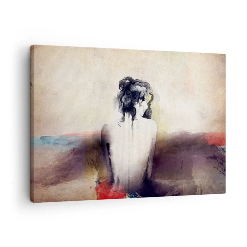 Vászonkép - Egy nő finom portréja művészi stílusban - 70x50cm - Sima vonalak, ovális formák - Modern fali dekoráció nappalihoz és hálószobához ARTTOR