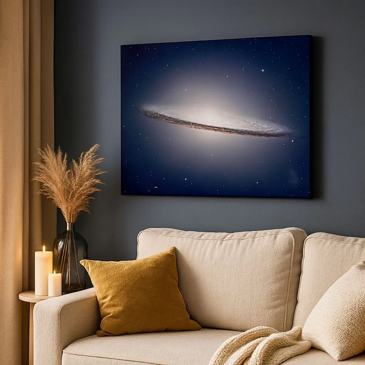 Vászonkép - Egy spirálgalaxis a csillagos űr hátterében - 70x50cm - Réges régen, egy messzi-messzi galaxisban.... - Modern fali dekoráció nappalihoz és hálószobához ARTTOR