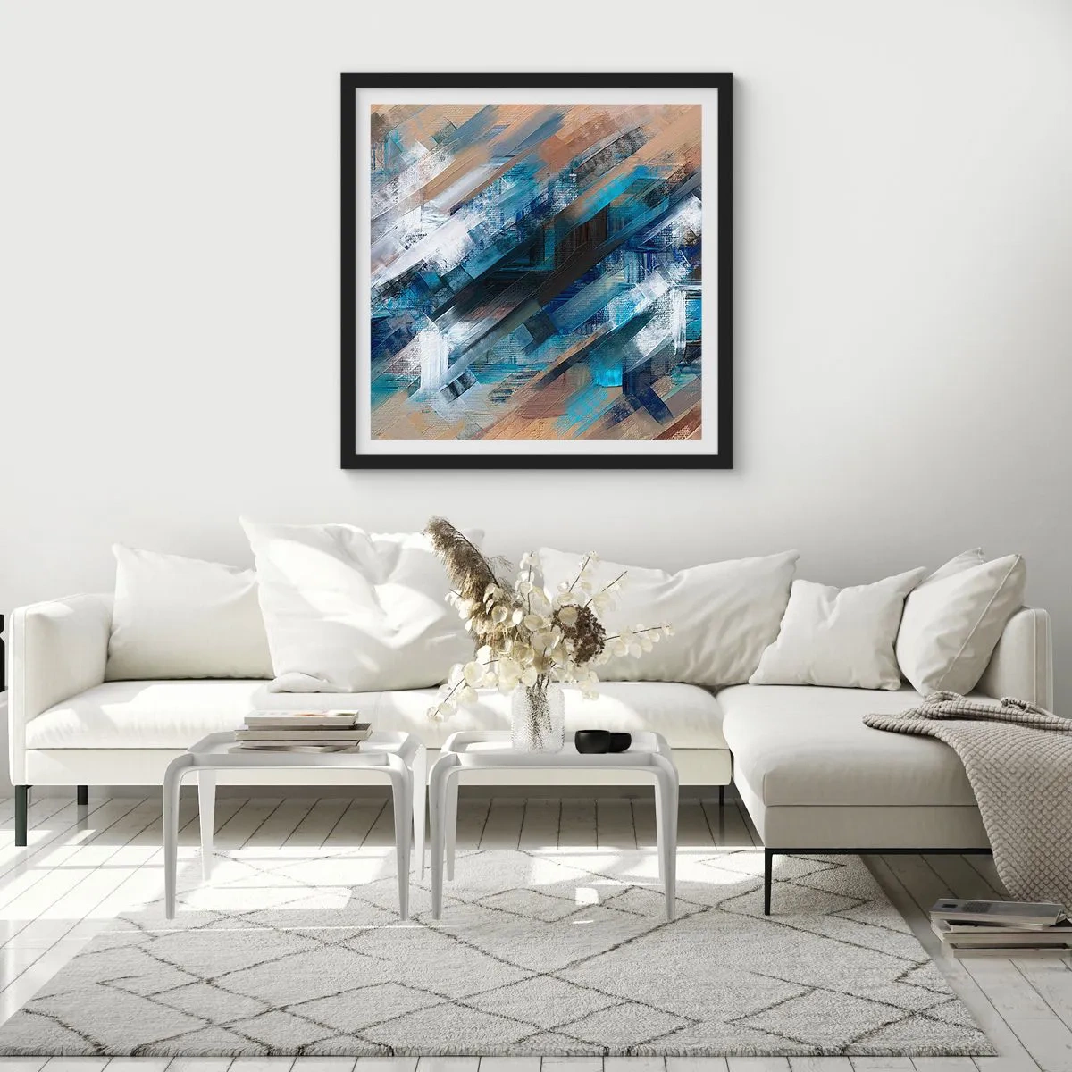 Poszter fehér keretben - Kék ferdén - 60x60 cm
