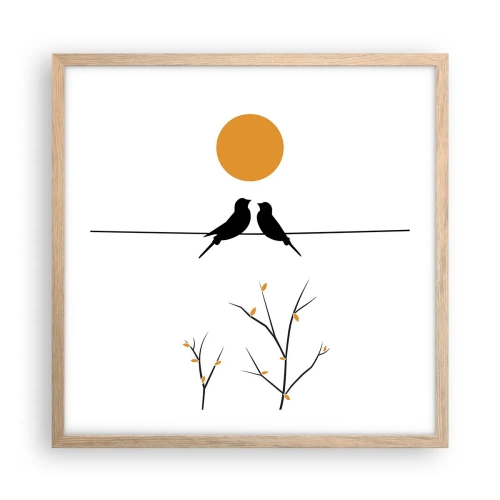 Poszter világos tölgy keretben - Fülemüle este - 50x50 cm