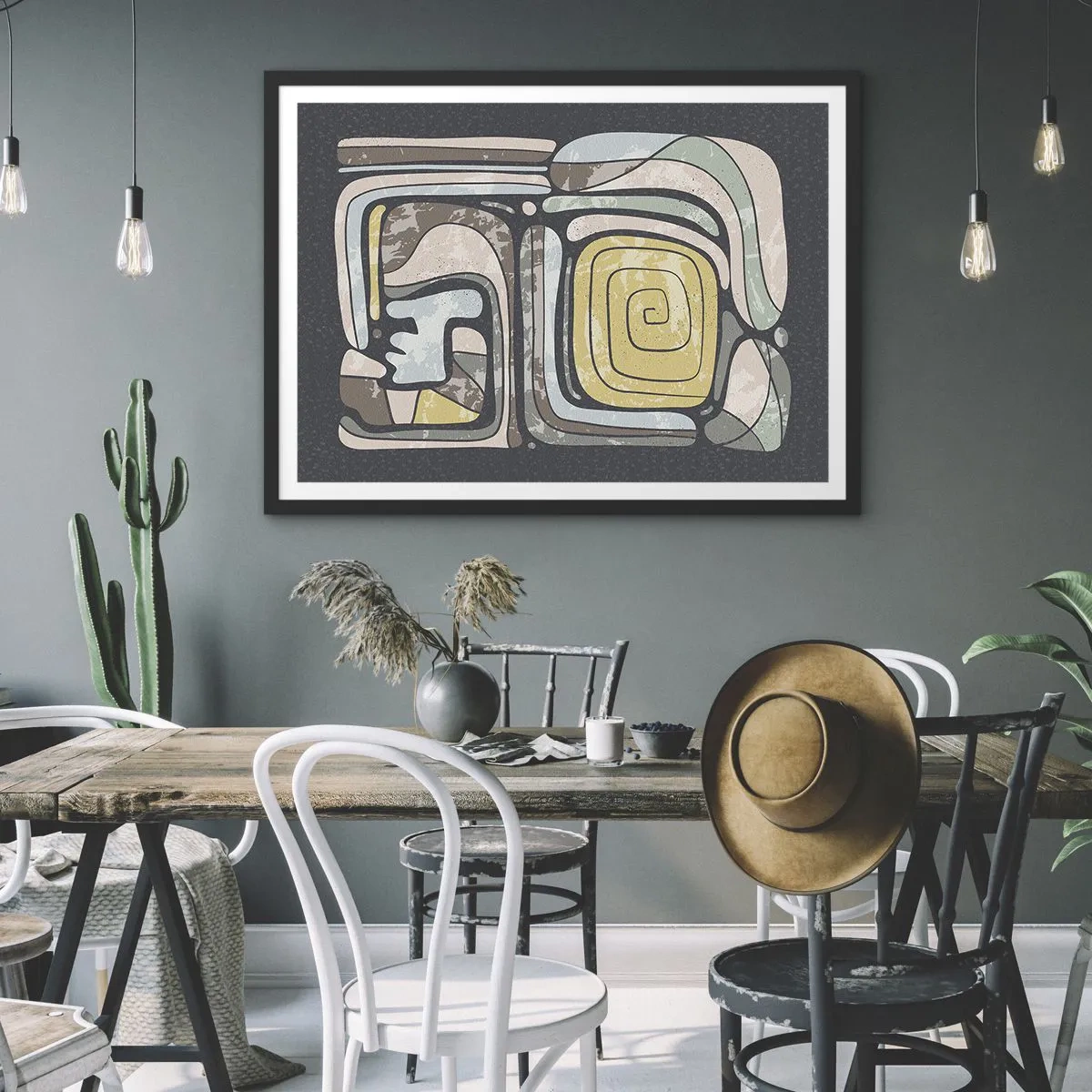 Poszter fehér keretben - Absztrakció pre-kolumbián szellemben - 70x50 cm