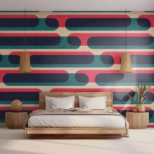 Fotótapéta Standard Eco - Geometrikus retró minta piros, sötétkék és bézs színben - 100x70cm - Mélységben és előre - Modern fali dekoráció nappalihoz és hálószobához ARTTOR