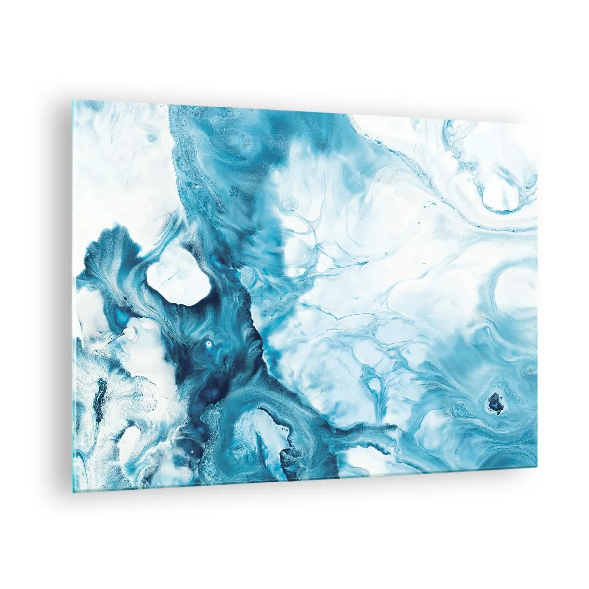 Üveg kép - Absztrakt kompozíció kék és fehér árnyalatokban - 70x50cm - Kékség koncertje - Modern fali dekoráció nappalihoz és hálószobához ARTTOR