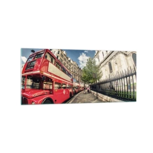 Üveg kép - Londoni utca szürke és piros színben - 120x50 cm