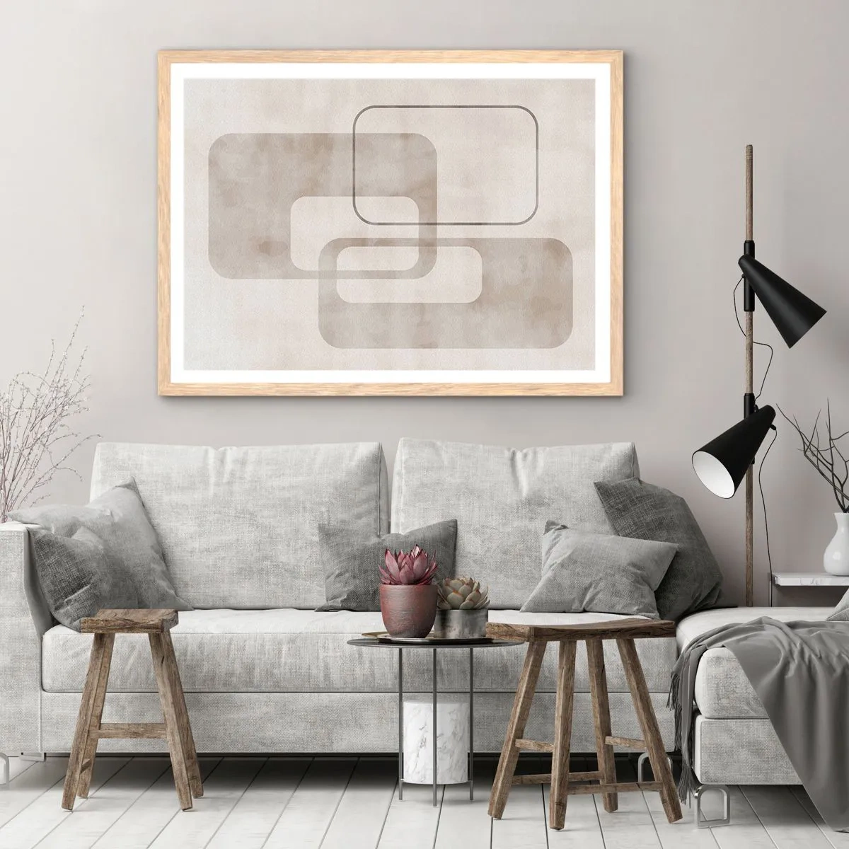 Poszter világos tölgy keretben - Geometrikus fúga - 70x50 cm