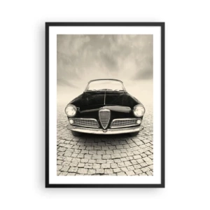 Poszter fehér keretben - Egy klasszikus autó eleje egy macskaköves utcán - 50x70cm - És hogy ne szeretnél engem? - Modern fali dekoráció nappalihoz és hálószobához ARTTOR