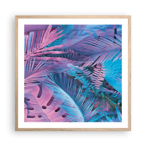 Poszter világos tölgy keretben - Trópusok rózsaszínben és kékben - 60x60 cm