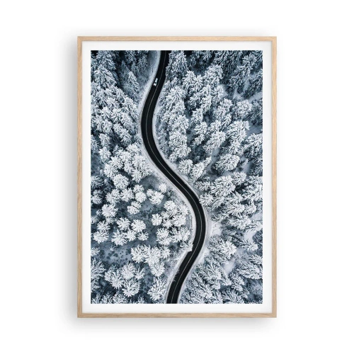 Poszter világos tölgy keretben - A téli erdőn - 70x100 cm