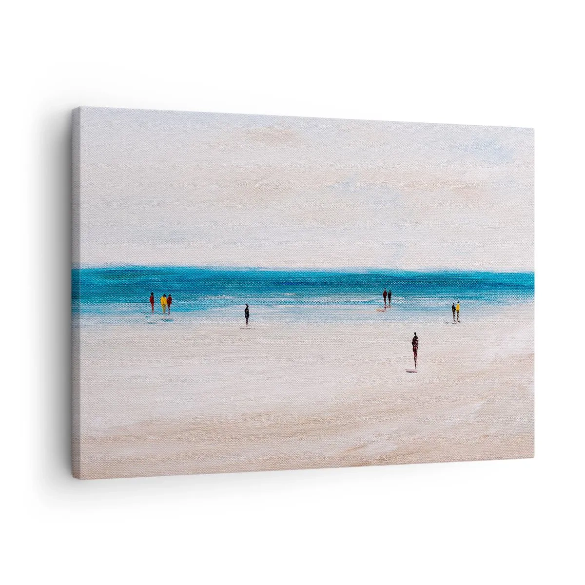 Vászonkép - Egy tengerpart emberekkel a nyugodt tenger hátterében - 70x50cm - Természetes igény - Modern fali dekoráció nappalihoz és hálószobához ARTTOR