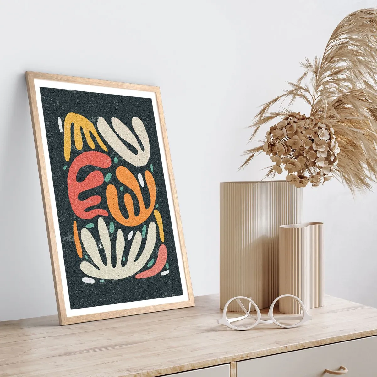 Poszter világos tölgy keretben - Kompozíció - mindjárt elkaplak - 61x91 cm