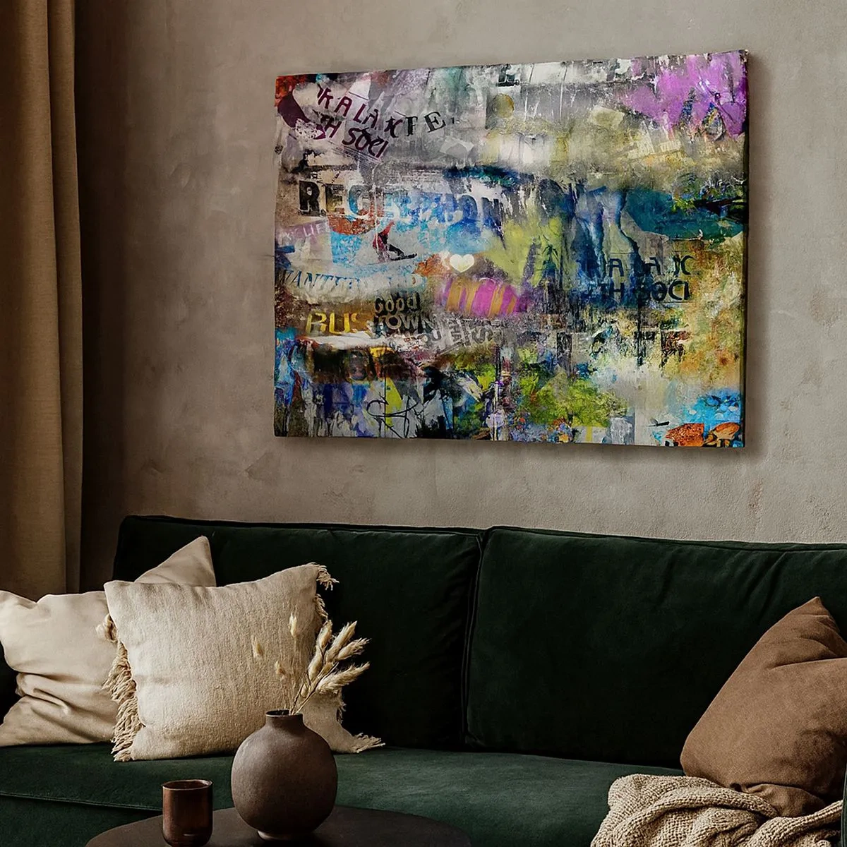 Vászonkép - Absztrakt kollázs szöveggel és különböző színekkel - 70x50cm - Emlékek kollázsa - Modern fali dekoráció nappalihoz és hálószobához ARTTOR