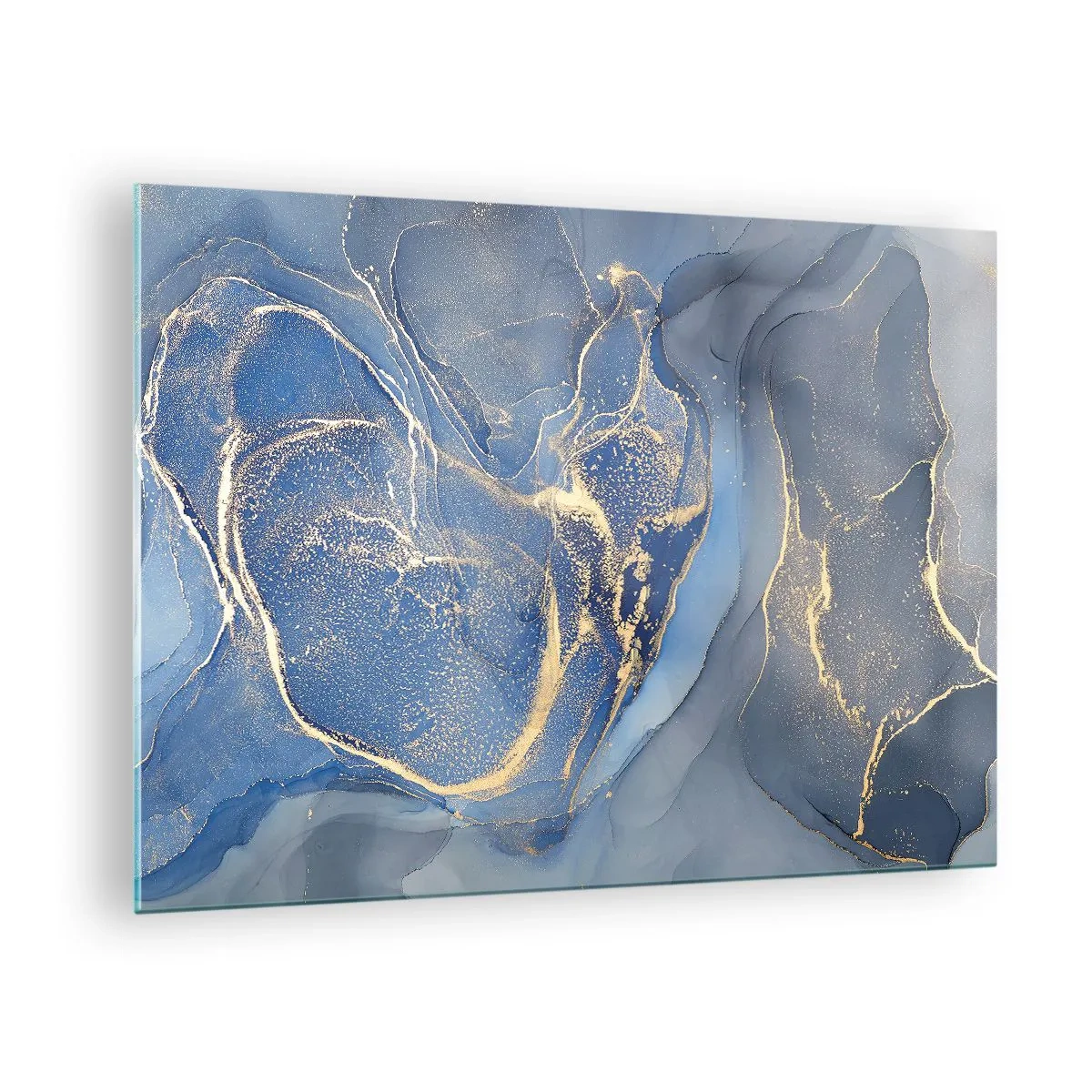 Üveg kép - Egy absztrakt kompozíció sötétkék és arany árnyalatokban - 70x50cm - Arany por - Modern fali dekoráció nappalihoz és hálószobához ARTTOR