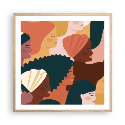 Poszter világos tölgy keretben - Csak a nőiesség - 60x60 cm