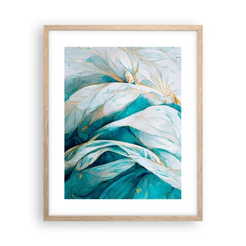 Poszter világos tölgy keretben - Kék absztrakció arany motívummal - 40x50 cm