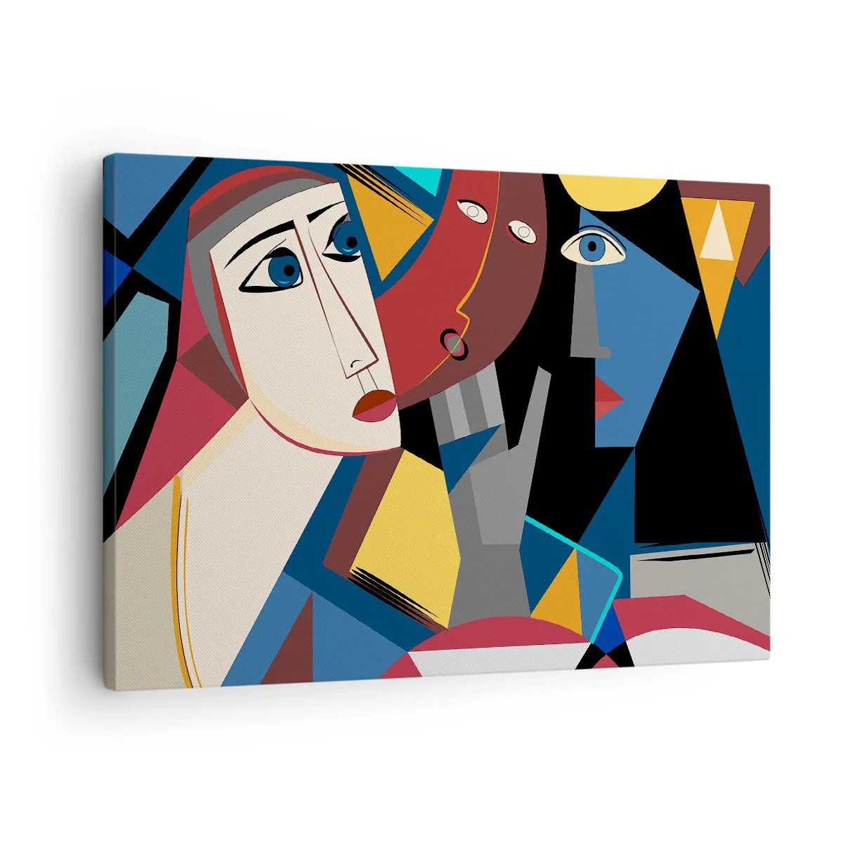 Vászonkép - Kubista arcok intenzív színekben - 70x50cm - Kubisták beszélgetése - Modern fali dekoráció nappalihoz és hálószobához ARTTOR