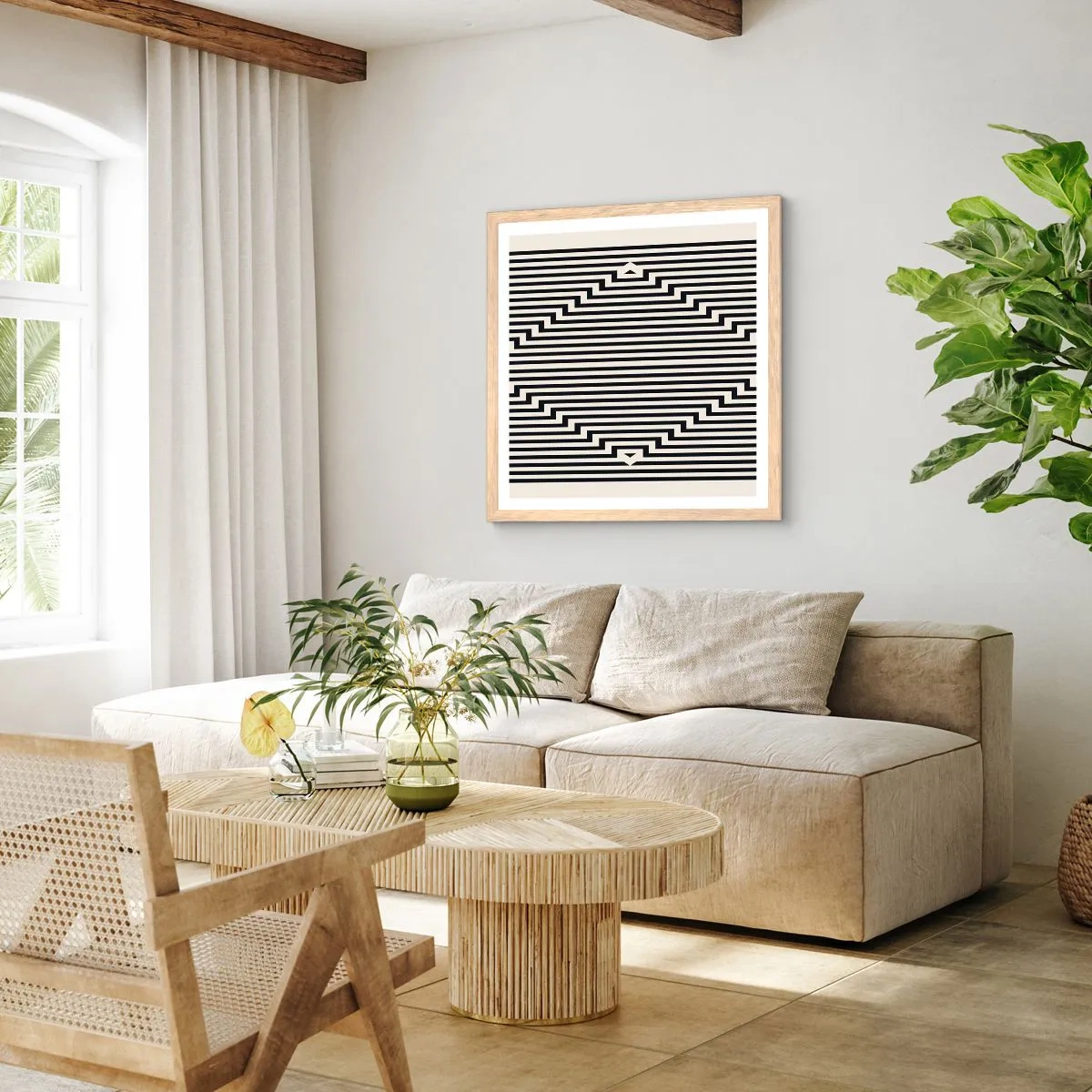 Poszter világos tölgy keretben - Geometrikus illúzió - 40x40 cm