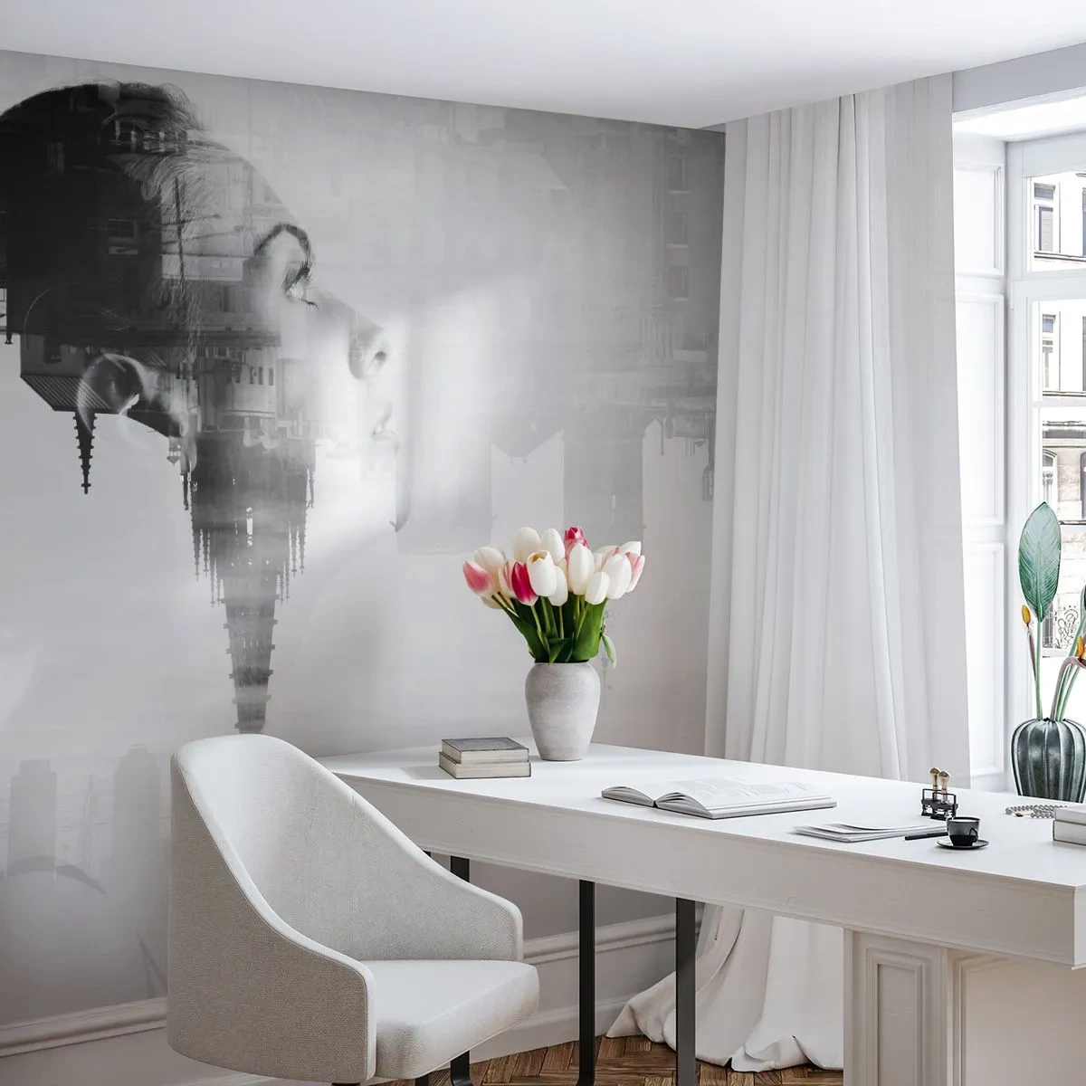 Öntapadós Fotótapéta Deluxe Sticker - Az üveg mind a két oldalán - Absztrakció, Női Arc, Építészet - 150x105 cm