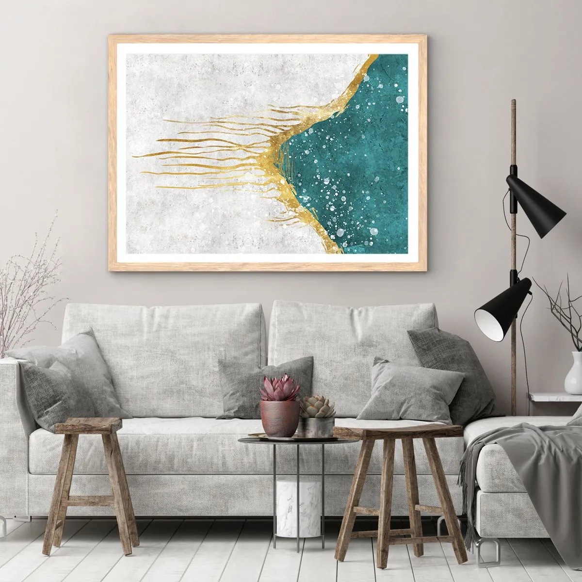 Poszter világos tölgy keretben - Aranyló dagály - 50x40 cm