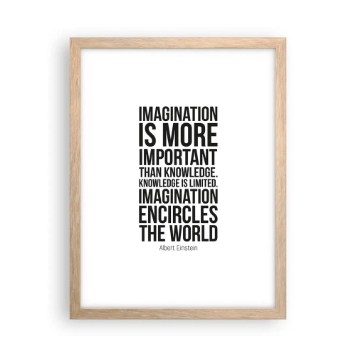 Poszter világos tölgy keretben - Einstein a képzelet erejéről - 30x40 cm