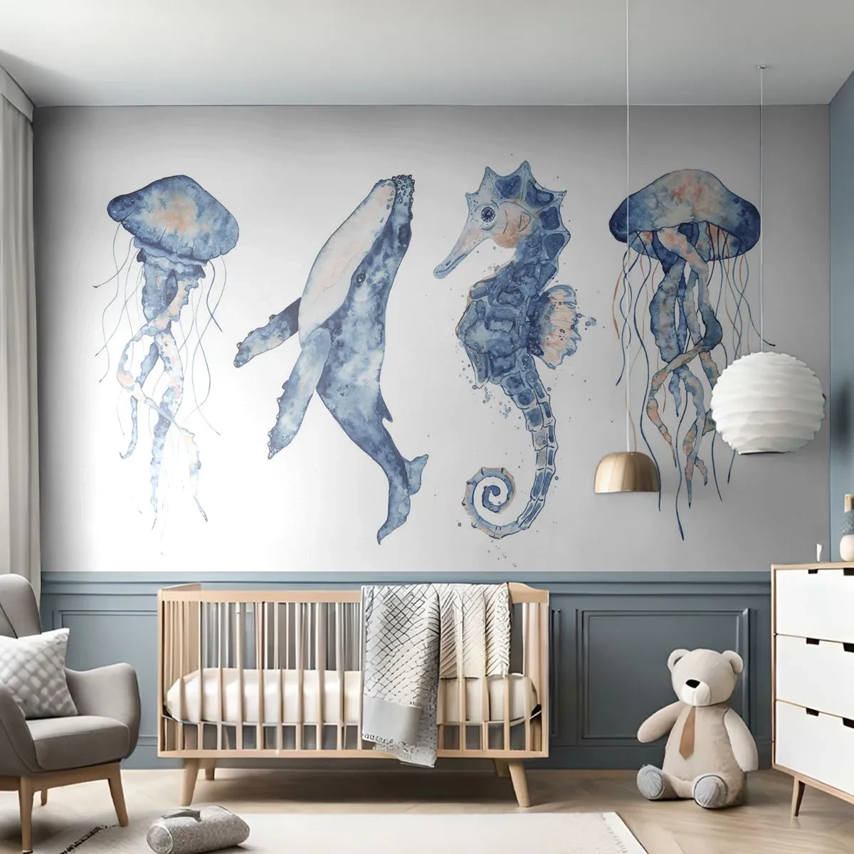 Fotótapéta Premium Sand - Tengeri csodák - Tengeri állatok, csikóhal, Medúza - 100x70 cm