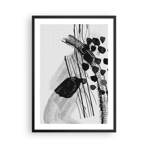 Poszter fehér keretben - Modern absztrakció fekete-fehérben, dinamikus vonalakkal - 50x70cm - Fekete-fehér organikus absztrakció - Modern fali dekoráció nappalihoz és hálószobához ARTTOR