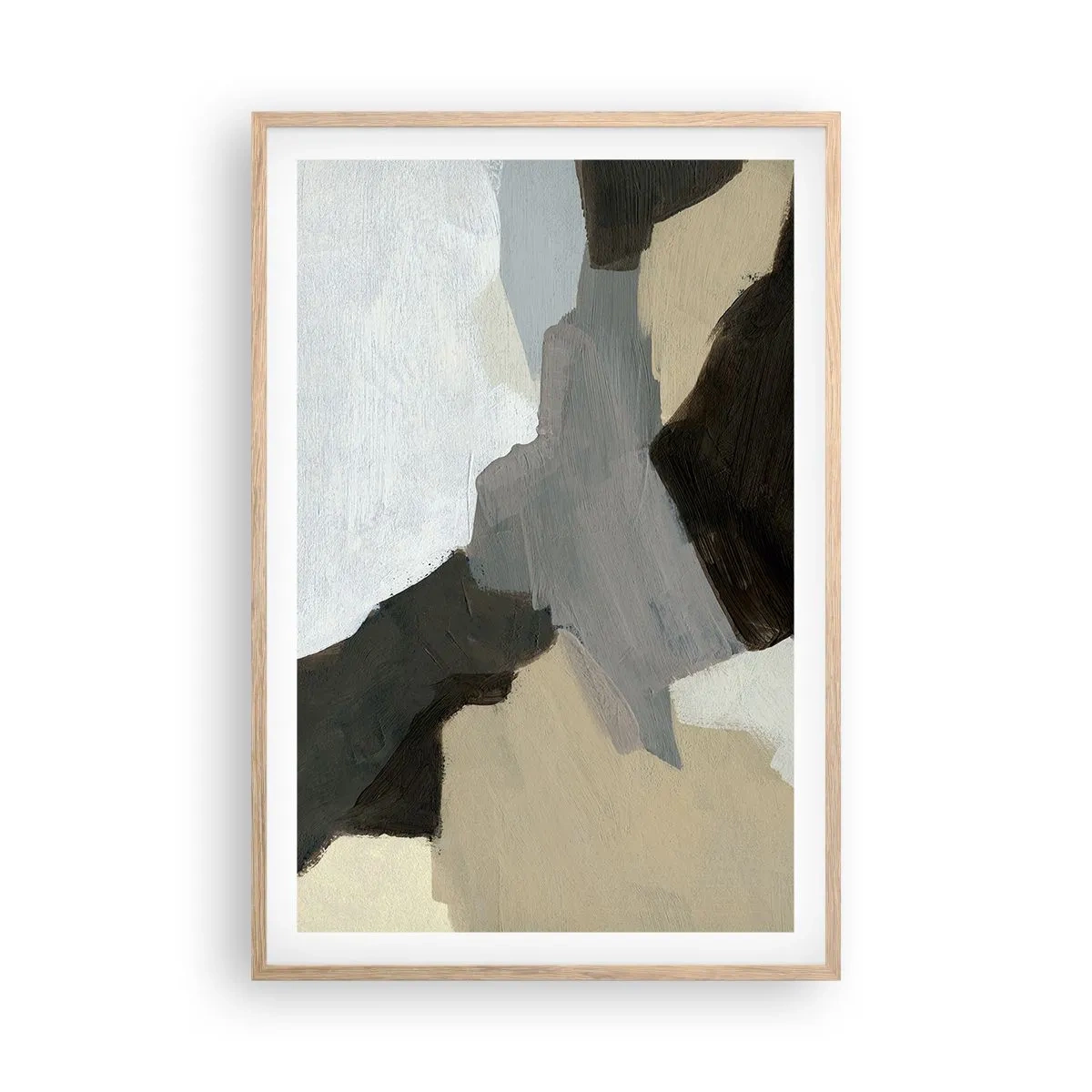 Poszter világos tölgy keretben - Absztrakció: a szürke elválasztásai - 61x91 cm