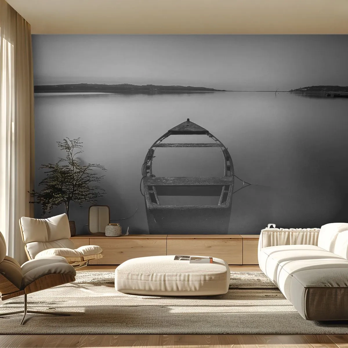 Öntapadós Fotótapéta Deluxe Sticker - Vágyódás és melankólia - Tájkép, Tó, Hajó - 250x175 cm