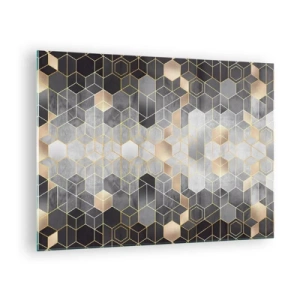 Üveg kép - Arany vonalakban elrendezett hatszögek geometrikus mintázata - 70x50cm - Gyémánt kompozíció - Modern fali dekoráció nappalihoz és hálószobához ARTTOR