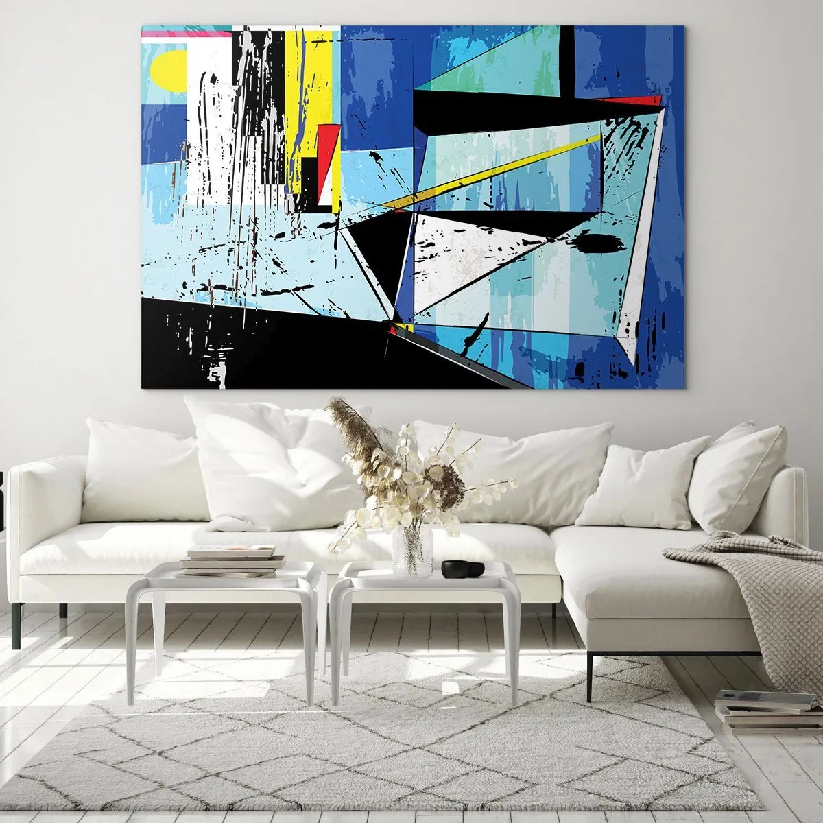 Üveg kép - Absztrakt geometrikus kompozíció kék árnyalatokban - 70x50cm - Szögből nézni a világot... - Modern fali dekoráció nappalihoz és hálószobához ARTTOR